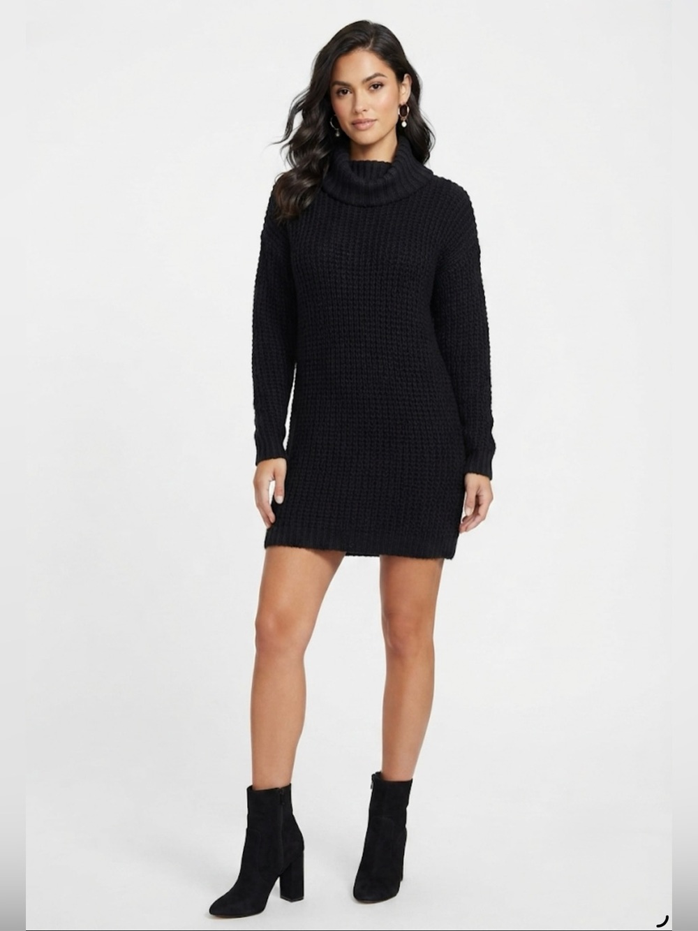 NWT Guess Black Cowl Turtleneck Chunky Knit Long Sleeve Sweater Dress Small